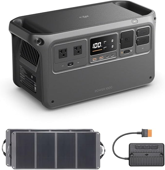 DJI Power 1000 Solar Generator Combo 200W, 4000-Cycle-Life LFP(LiFePO4) Cell, 70-Minute Fast Charging, 2200W Stable Output, Solar Generator for Home Backup, Camping & RVs, Off-grid, Power Outage