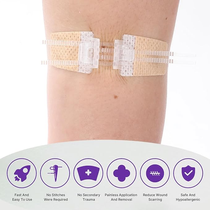 Zip Stitch 13 Pack Wound Closure Strip 3 Types Emergency Laceration Closure Kit Butterfly Bandages Adhesive Bandages Without Stitches for Outdoors