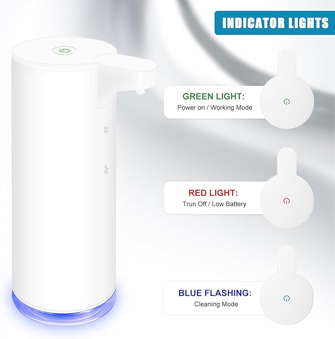 Automatic Soap Dispenser Stainless Steel with Sensor Infrared Soap Dispenser Electric IPX5 Waterproof USB-C Charging Motion Sensor for Kitchen & Bathroom (White Foam)