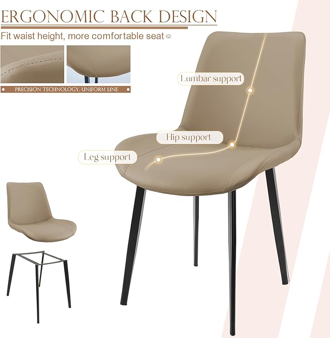 Dining Chairs, Modern PU Leather Dining Room Chair with Sturdy Metal Legs, Upholstered Seat Dinner Chairs Accent Side Chairs for Indoor Kitchen Living Room (Tan, Set of 2)