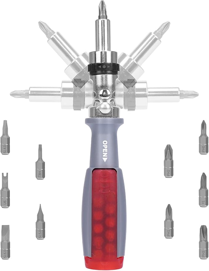 10-in-1 Ratchet Screwdriver Set, 3rd Gen Ratcheting Screwdriver with Phillips, Flat Head, Torx, Hex, Square, 180 Degree Adjustable Design, Portable Repair Tool Kit for Household and DIY