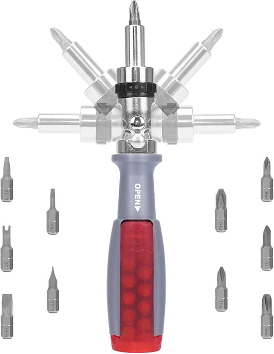 10-in-1 Ratchet Screwdriver Set, 3rd Gen Ratcheting Screwdriver with Phillips, Flat Head, Torx, Hex, Square, 180 Degree Adjustable Design, Portable Repair Tool Kit for Household and DIY