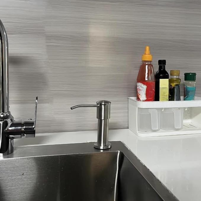 Dish Soap Dispenser for Kitchen Sink, Countertop Sink Soap Dispenser Water Pump with No-Spill Extension Tube Kit Design for Kitchen Bathroom, No Need to Fill Little Bottle Again(Sliver)