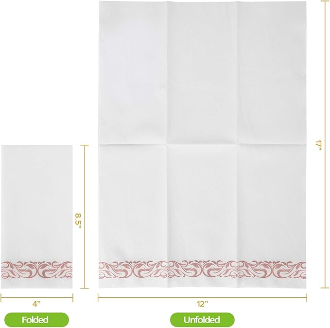 FOCUSLINE 100 Linen Feel Bathroom Napkins, Soft and Absorbent Disposable Guest Towels, Cloth-Like Paper Hand Towels Decorative Napkins for Dinners, Parties, Weddings or Events, Rose Gold, 12" x 17"