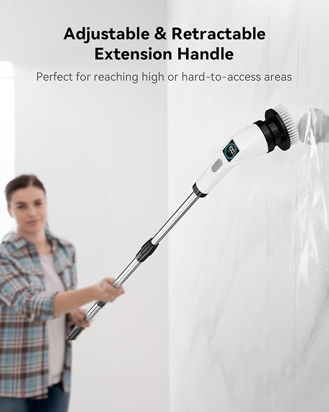 Electric Spin Scrubber Cleaning Brush, Coldless Power Shower Cleaning Brush with Long Handle for Bathroom Tub Tlie Floor