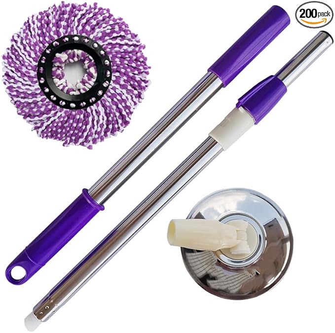 Spin Mop Replacement Handle, 47.6-inch 360 Degrees Rotating Telescopic Replacement Mop Stick with a Robust Stainless Steel Disc for Spin Mop Bucket Cleaning System (Stainless Steel Disc,Purple)