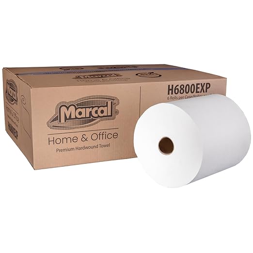 Marcal® Premium Hardwound Towels (H6800EXP), 7.875” x 800’, Premium Roll Towel, (6 Rolls/Case, 4,800’/Case) - Fits Most Universal Hardwound Roll Towel Dispensers