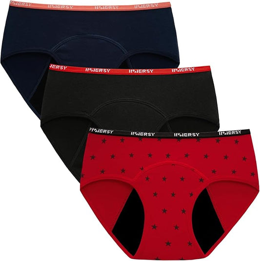 INNERSY Period Underwear for Teens Girls Cotton Leak-Proof Menstrual Panties 3-Pack