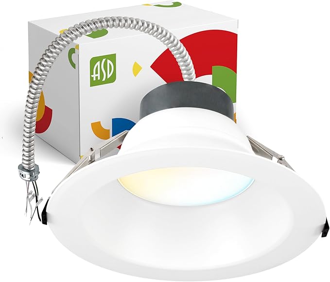 ASD Commercial LED Downlight 9/10 Inch, Round Power Adjustable Downlights 22/26/30/35/40W, Canless LED Recessed Lighting 120-277V, 5 CCT 2700K-5000K, Dimmable Ceiling Light Fixture IC Rated, White ETL