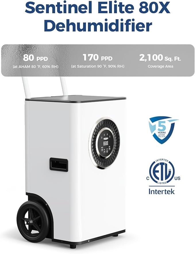 ALORAIR 170PPD Commercial Dehumidifier with Pump & Drain Hose, SLGR Tech Industrial Dehumidifiers, for Water Damage Restore, Basements, Large Space, 5 Years Limited Warranty, Sentinel Elite 80X