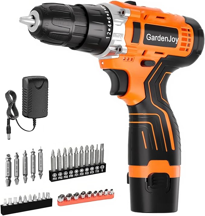 12V Cordless Electric Drill Driver Set, Powerful Lightweight Portable Rechargeable Screwdriver 65pcs Accessories,2-Speed, 24+1 Position for Wood/Wall Drilling & Screw Driving, Home DIY Tool woman man