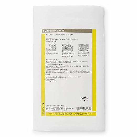 Medline Sterile Bordered Gauze, 3" x 6" with 1.5" x 4" Pad (Pack of 15)