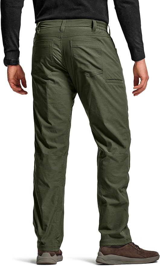 CQR Men's Winter Fleece Lined Pants, Water-Resistant Outdoor Stretch Work Pants, Windproof Casual Pants with Pockets