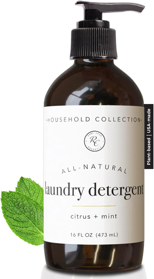 Rowe Casa Organics Citrus and Mint Laundry Detergent Liquid – Natural Liquid Washing Detergent with Refreshing, Crisp, and Bright Scent – 16 Oz Pump Bottle
