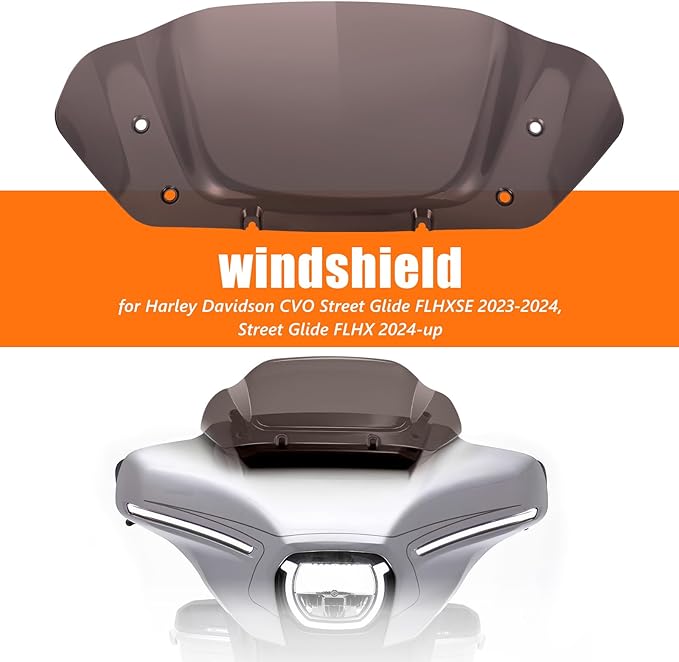 10" Wave Windshield Windscreen Wind Splitter Compatible for Harley Street Glide FLHX, CVO Street Glide FLHXSE 2023 2024 (Smoke)