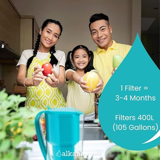 Alkanatur Drops Low Emission Water Filter Pitcher - Hydrogenates + Ionizes + Provides Magnesium Removes Chlorine, Metals, Fluorides, Microplastics, and More - Certifeid UNE 149101:2015