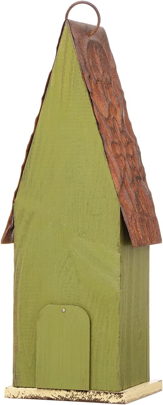 Glitzhome Distressed Green Solid Wood Birdhouse Hand Painted Hanging Bird House for Outdoors 13.25" H
