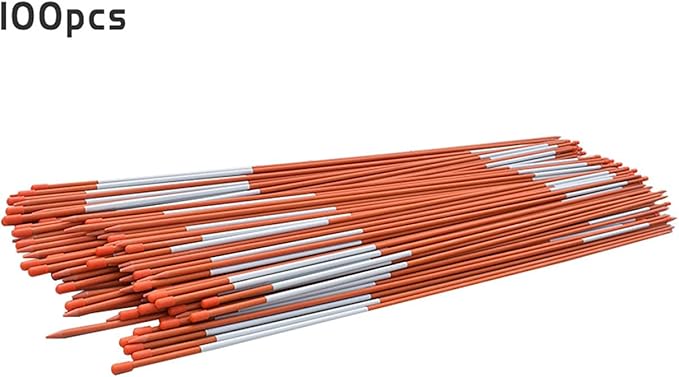 100-Pack 48Inch Driveway Markers Snow Stakes 5/16Inch Diameter Orange Reflective Markers Fiberglass Poles with Reflective Tape for Easy Visibility at Night