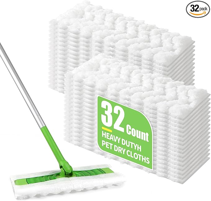 32 Count Pet Heavy Duty Dusters Refills Compatible with Swiffer Sweeper Mop, Dry Sweeping Cloths for Floor Mopping and Cleaning, Unscented