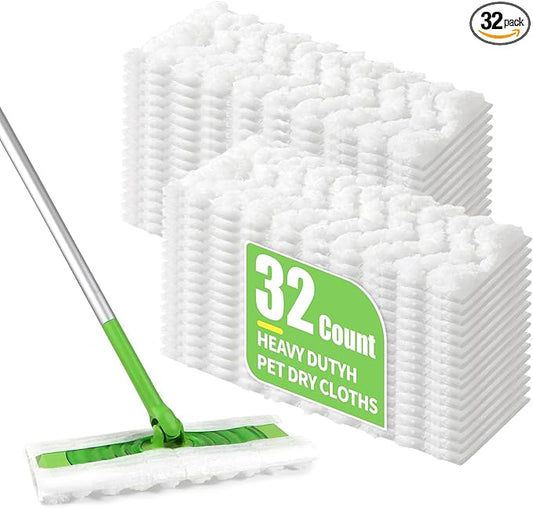 32 Count Pet Heavy Duty Dusters Refills Compatible with Swiffer Sweeper Mop, Dry Sweeping Cloths for Floor Mopping and Cleaning, Unscented