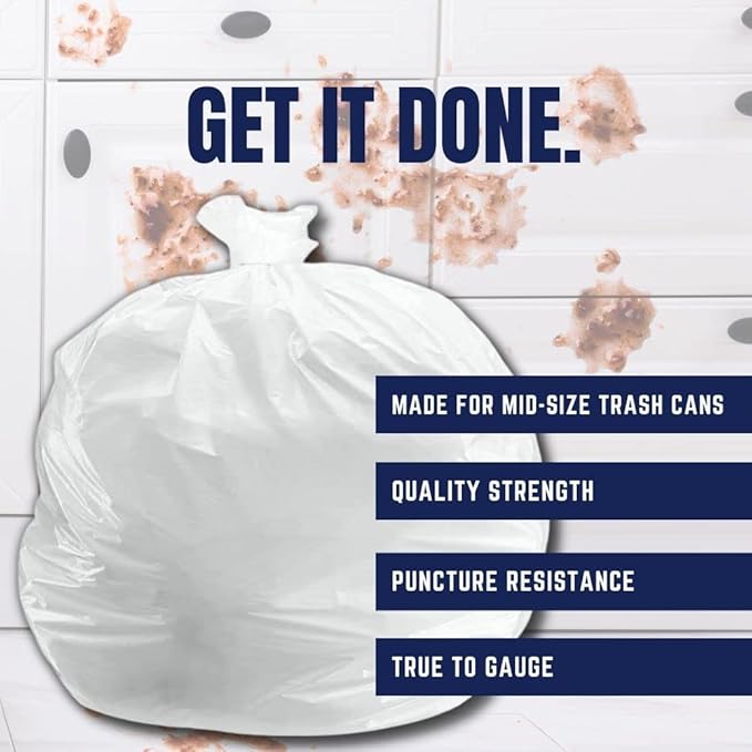 Plasticplace - WHT14HVY 12-16 Gallon Trash Bags │ 1.0 Mil │ White Tall Garbage Can Liners │ 24" x 31" (250 Count) White