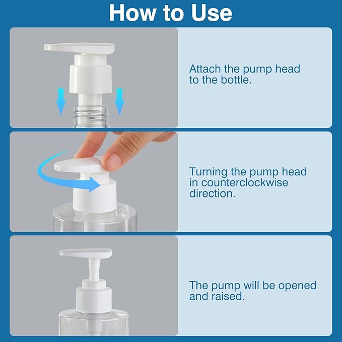 Plastic Pump Bottle Dispenser, BPA-Free Clear Refillable Empty Containers,2 Pack Portable Hand Pump Bottles Dispenser for Lotion Shampoo Conditioner