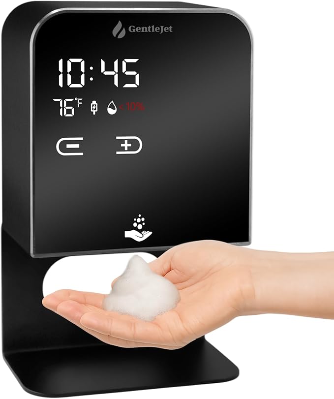 NobleJet Automatic Foaming Soap Dispenser Touchless - USB-C or Battery Powered, Aluminum Alloy Body, LED Display, Wall Mount or Countertop, Adjustable Automatic Soap Dispenser Touchless