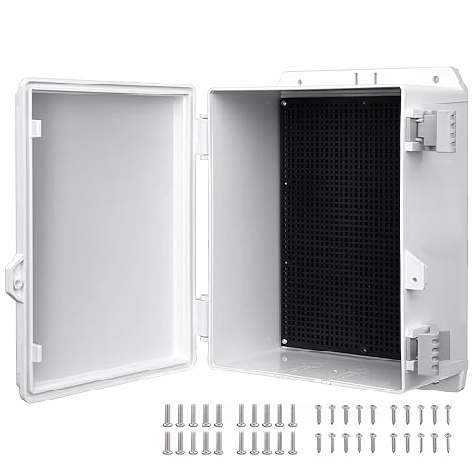 Electrical Junction Box 11"x7.4"x5" ABS Waterproof Enclosure Plastic Weatherproof Project Box with Internal Mounting Panel Hinged Cover (Grey Plastic)