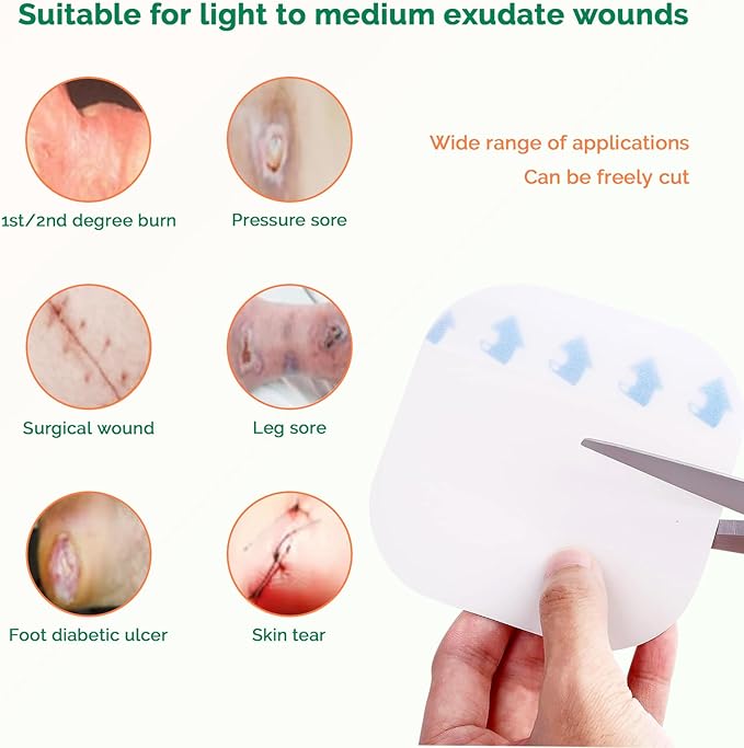 Hydrocolloid Bandages 2" x 2" with Thin Border - Hydrocolloid Dressing Self Adhesive Waterproof Wound Dressing - Highly Absorbent Hydrocolloid Patch for Burn Bedsore Blister Acne Care(10 Pack)