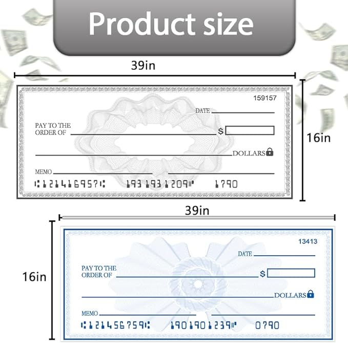40x16 Inch Big Check Giant Check | Dual-Color Dry Erase Presentation Check | Waterproof Reusable Sign for Charity Events & School Awards with 2 Markers & Guide