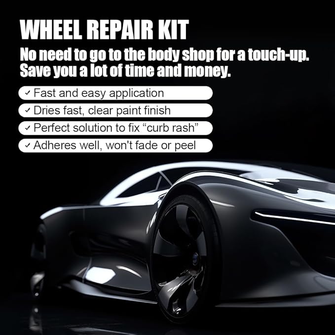 SMAPHY Gloss Black Rim Touch Up Paint, Rim Repair Kit Curb Rash, Wheel Scratch Repair Kit Wheel Paint Rim Paint Pen for Wheel Repair, Universal Color Gloss Black for Rims(Liquid Aluminium Filler)