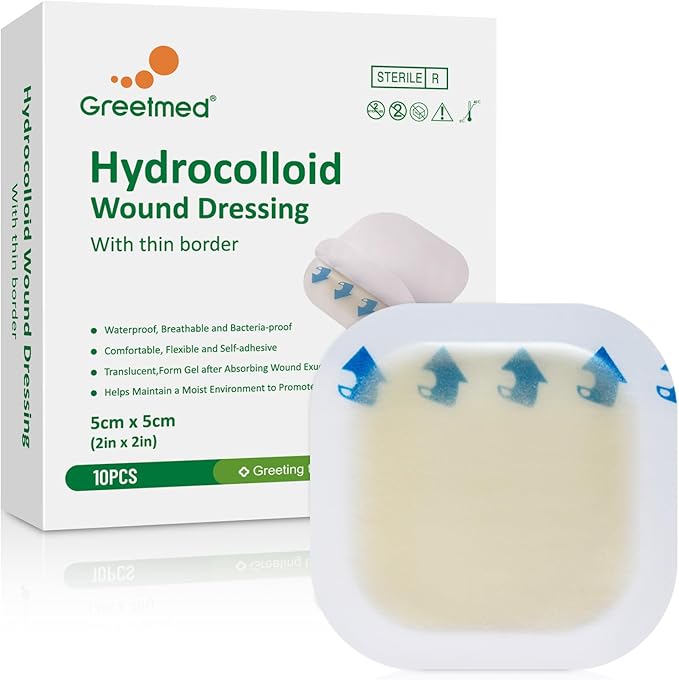 Hydrocolloid Bandages 2" x 2" with Thin Border - Hydrocolloid Dressing Self Adhesive Waterproof Wound Dressing - Highly Absorbent Hydrocolloid Patch for Burn Bedsore Blister Acne Care(10 Pack)