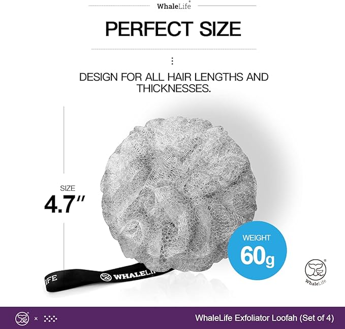 Loofah Sponge Bath Sponge for Women Men 4 Pack (Gray Rough Surface)