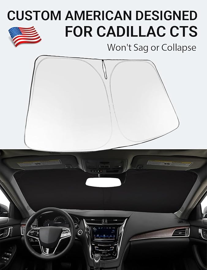 Proadsy Windshield Sun Shade for 2014-2019 Cadillac CTS Foldable Front Sunshade Protector Sun Visor Blocks UV Rays Keep Car Cooler