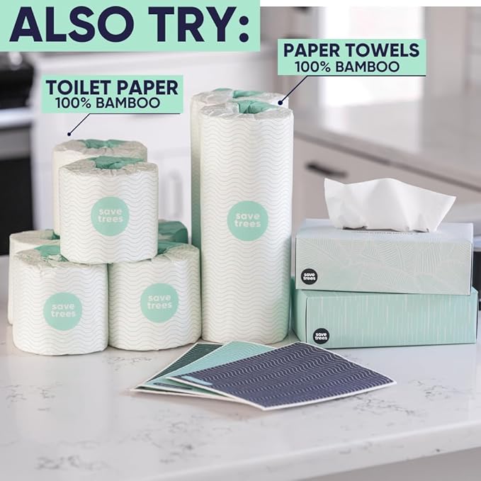Save Trees Bamboo Facial Tissues -24 Boxes- Bamboo Tissue Boxes, 90 Hypoallergenic Facial Tissues per Box - Unscented, Fragrance-Free, Eco-Friendly Tissues in Plastic-Free Packaging