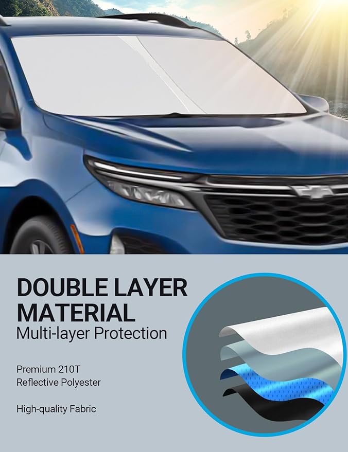 Proadsy Windshield Sun Shade for Chevrolet Equinox 2018-2025 2026 4-Layer Foldable Front Sunshade Protector Sun Visor Blocks UV Rays Keep Car Cooler Accessories