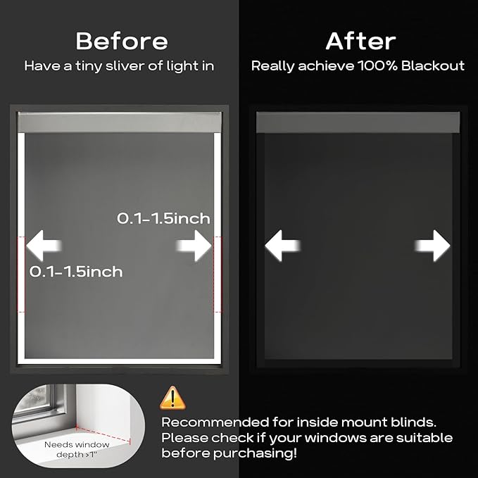 100% Blackout PVC Light Blocking Strip for Window Shades and Blinds Both Sides Tracks for Blackout Shades Easy to Install for BedroomGreat for Bedroom Nursery (L-Shaped Black-2pcs, 58.5")