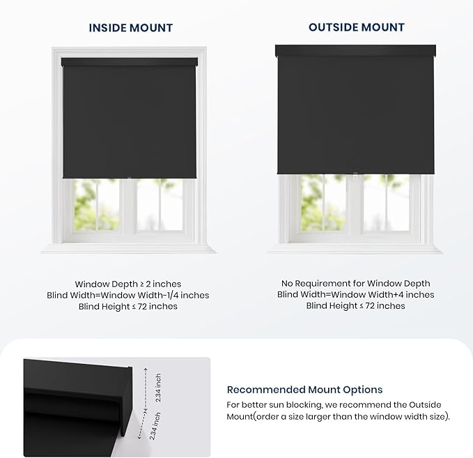 100% Blackout Roller Shades Cordless Blinds for Indoor Windows,Free-Stop Window Shades Pull Down,Thermal Insulated Fabric UV Protection,Blackout Window Guard Blinds for Home,Office,Black,55" W x 72" H