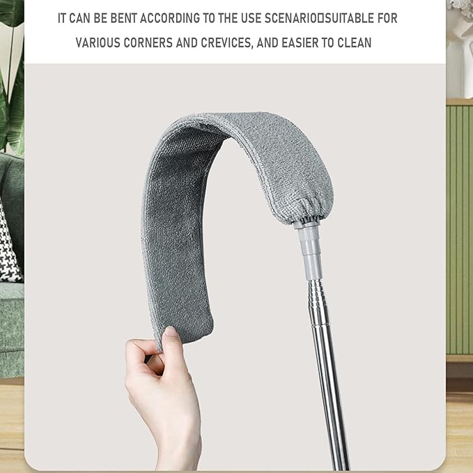 Retractable Gap Dust Cleaner Brush with 4 pcs Replacement Duster Cloth, 100 inches Extendable Pole, Flexible Microfiber Duster for Cleaning Under Refrigerator, Sofa,Couch Bed, Furniture