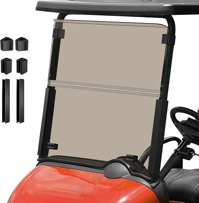 Golf Cart Foldable Windshield Fits 2008-Up EZGO RXV / Freedom RXV Only, 3/16" (5MM) Thicken Fits 1-1/4" Struts, Front Folding Windshield Replacement, Included Hardware