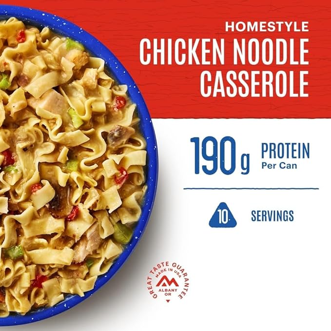 Mountain House Freeze-Dried Homestyle Chicken Noodle Casserole #10 Can – 10 Servings per Can – Emergency Survival Canned Food for Camping, Hiking & Backpacking – Long-Term Storage Meal – 30-Year Taste Guarantee – Pack of 6 – Made in USA