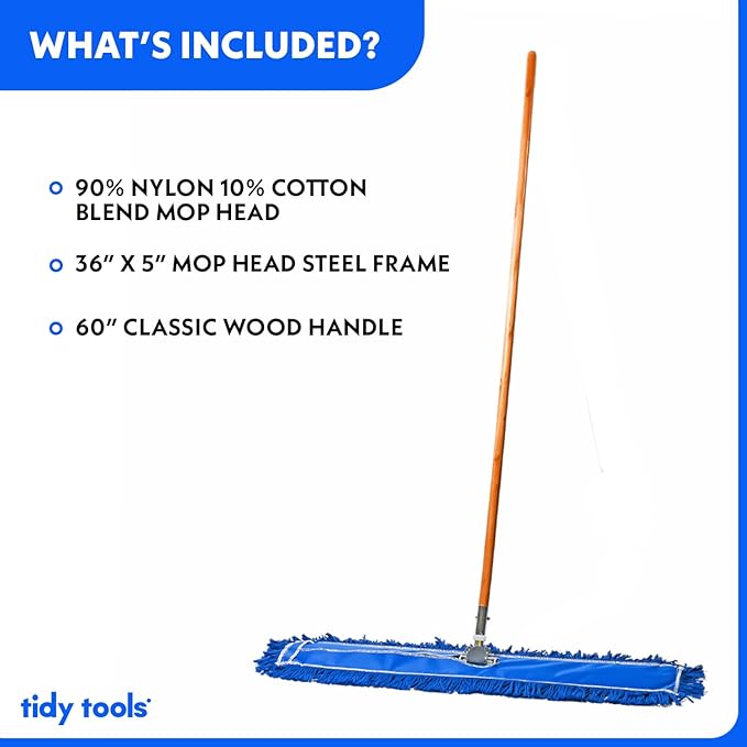 36 Inch Blue Commercial Dust Mop & Floor Sweeper – Wood Handle Floor Mop for Tile, Hardwood & Concrete