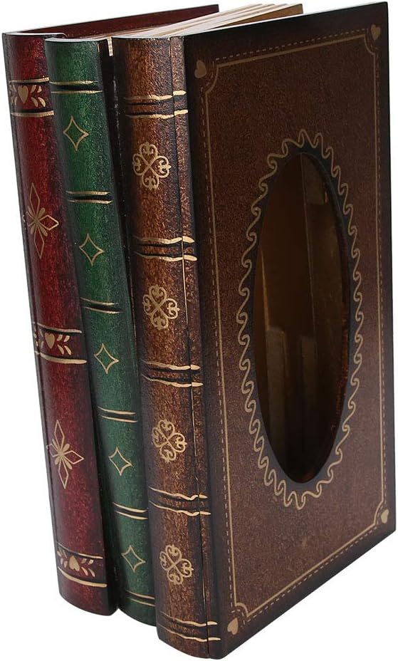 Book Shaped Tissue Box, Wooden Tissue Box with Hand Painted Antique, Large Capacity Napkin Holder for Home Car Decor, Storage Box for Small Items