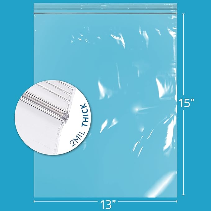GPI - 2 Gallon Zip Bags, 13" x 15" Large Reclosable Lock Zip Bags, Clear Plastic Zipper Storage Bags with Zip Top Lock for Freezer, Clothing, Food, Documents & Supplies - 500 Count