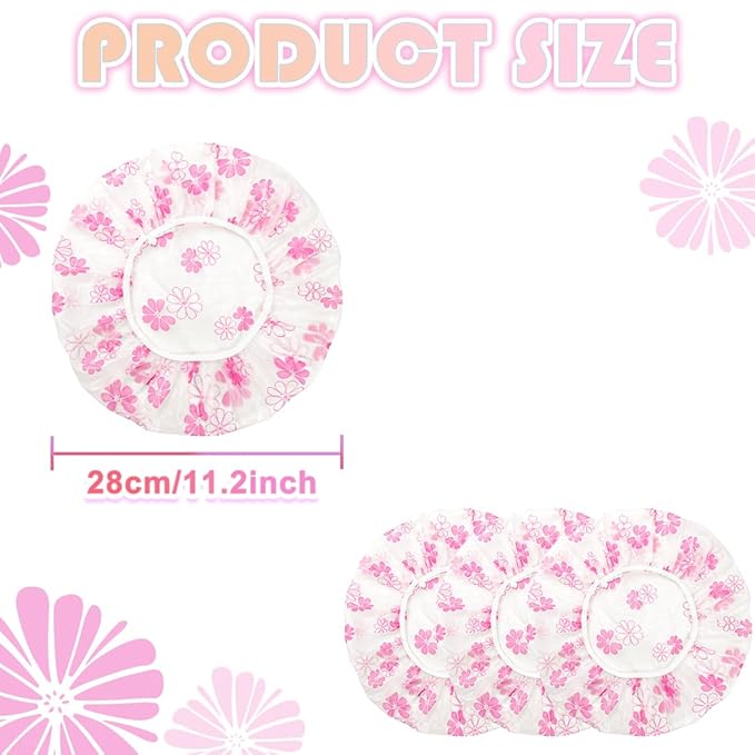 18Pcs Plastic Shower Caps for Women Waterproof Bath Caps Bathing Hair Cap Reusable Shower Caps for Shower,Spa,Salon,Housework,Girls,Home,Travel (Red-Flower)