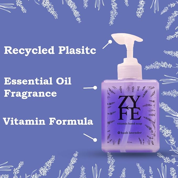 Vitamin Hand Soap - Liquid Hand Soap - Natural Plant Derived Moisturizing Handsoap with Essential Oil Fragrance Hush Lavendar - Soft Hand Wash for Kitchen & Bathroom with Pump 12oz - Lush Soft Soap