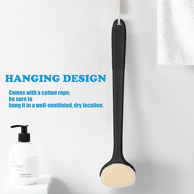 VANZAVANZU Back Scrubber for Shower, Bath Brush with 17-Inch Long Anti-Slip Handle, Wet and Dry Brushing Body Brush for Body Cleansing, Back Brush for Men and Women (Jet Black)