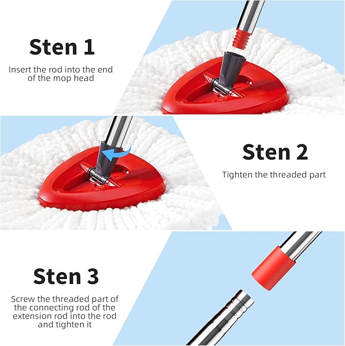 4-Section Spin Mop Replacement Handle，2.5-to-5 Foot Mop Stick Compatible with Triangle Spin Mop Base, Compatible with Ocedar Mop Handle for EasyWring Mop Refills (black)（Mop head not included）