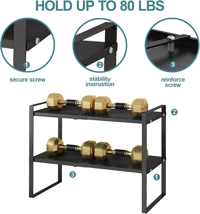 2 Tier Cabinet Shelf Expandable Cupboard Under Sink Countertop Organizer Riser Rack for Kitchen Pantry Home Organization Extra Storage Space Saver Heavy Duty