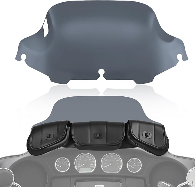 Motorcycle 8" Windshield and Bag Pack, Motorcycle Windscreen with 3 Pouch Bag Fit for 1996-2013 Harley Davidson Touring Street Glide Electra Glide FLH FLHT FLHX FLHTK, Smoke